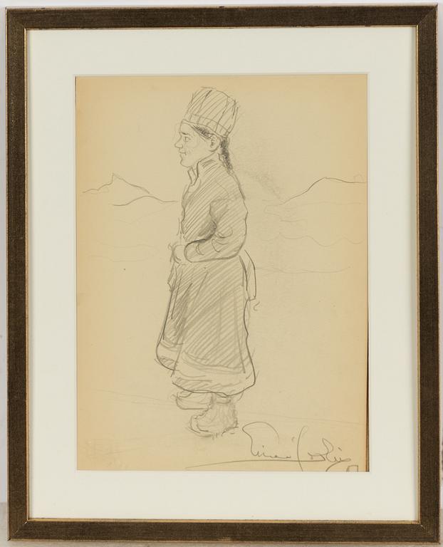 Einar Jolin, Stående samekvinna, Elegant dam i profil a tergo.