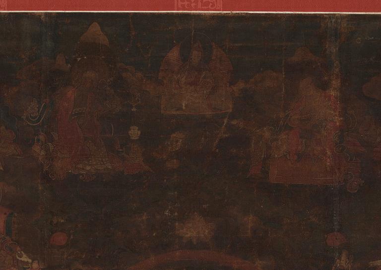 A Tibetan thangka of Shakyamuni Buddha with the eighteen  arhats, 18th century.