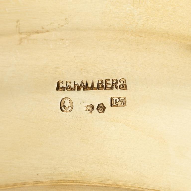 Twelve silver-gilt plates, mark of company C.G. Hallberg, Stockholm 1913-1917.