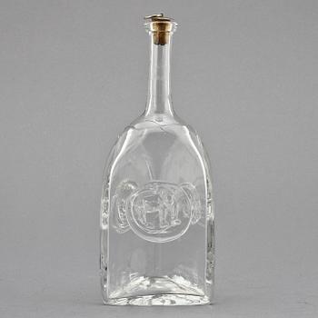 BRÄNNVINSFLASKA, glas, Erik Höglund, Boda, sign, 1900-talets andra hälft.