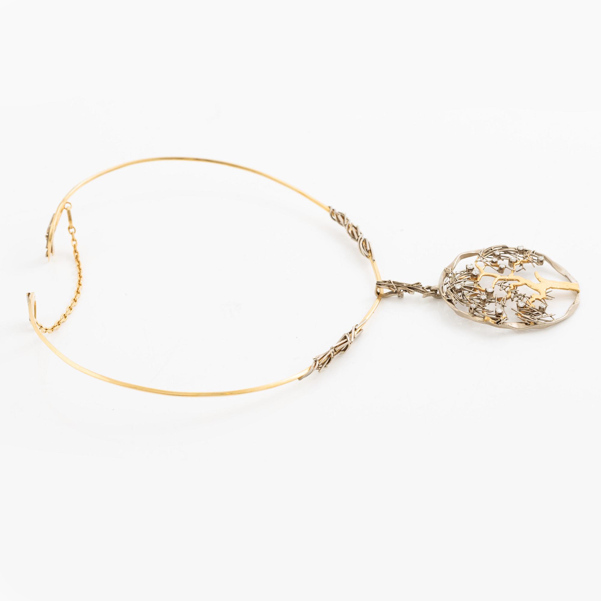 Claës E. Giertta, a necklace "Tree of Life", 18K gold and white gold with round brilliant-cut diamonds, Stockholm 1982.