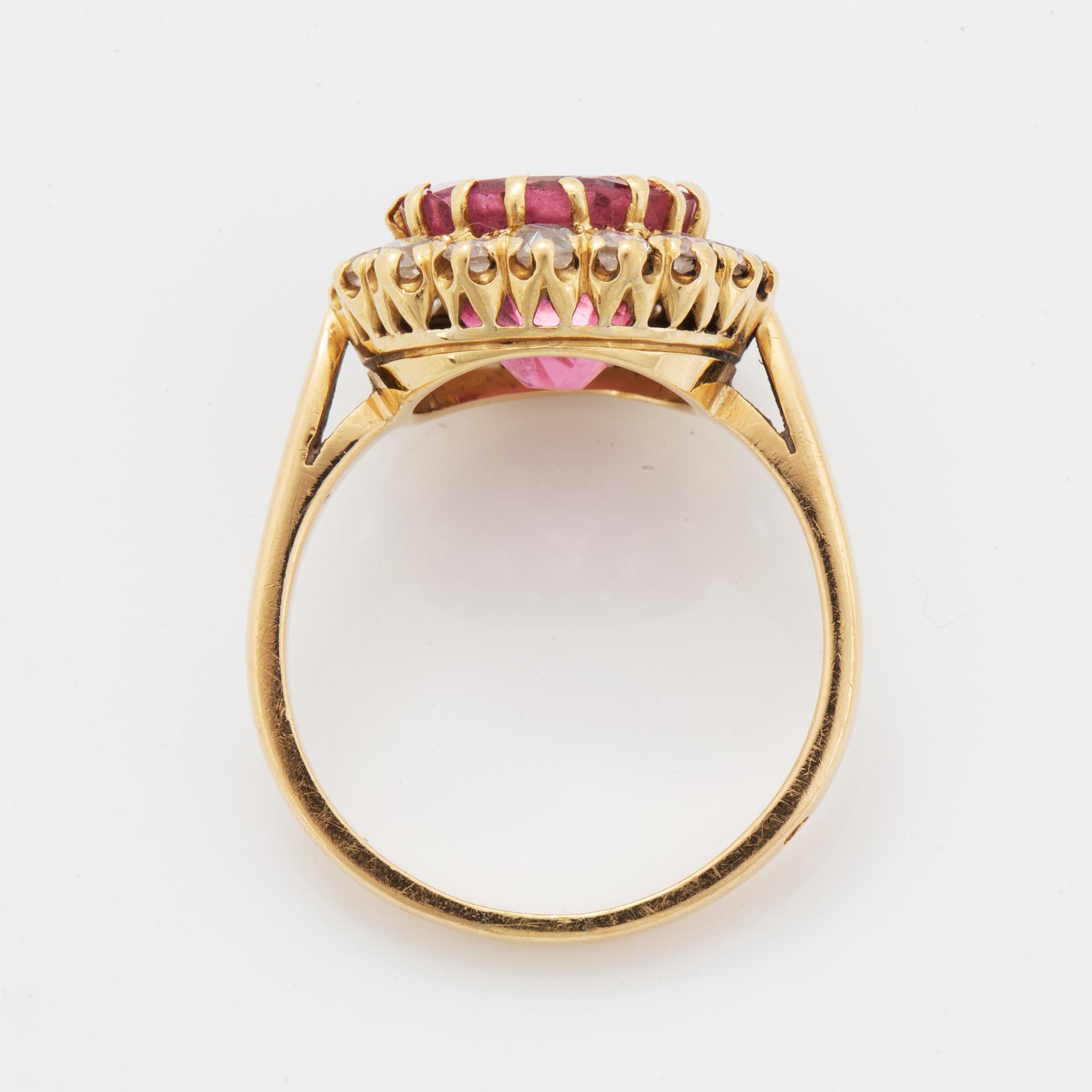 Pink spinel and old-cut diamond ring, French mark, early 1900's.