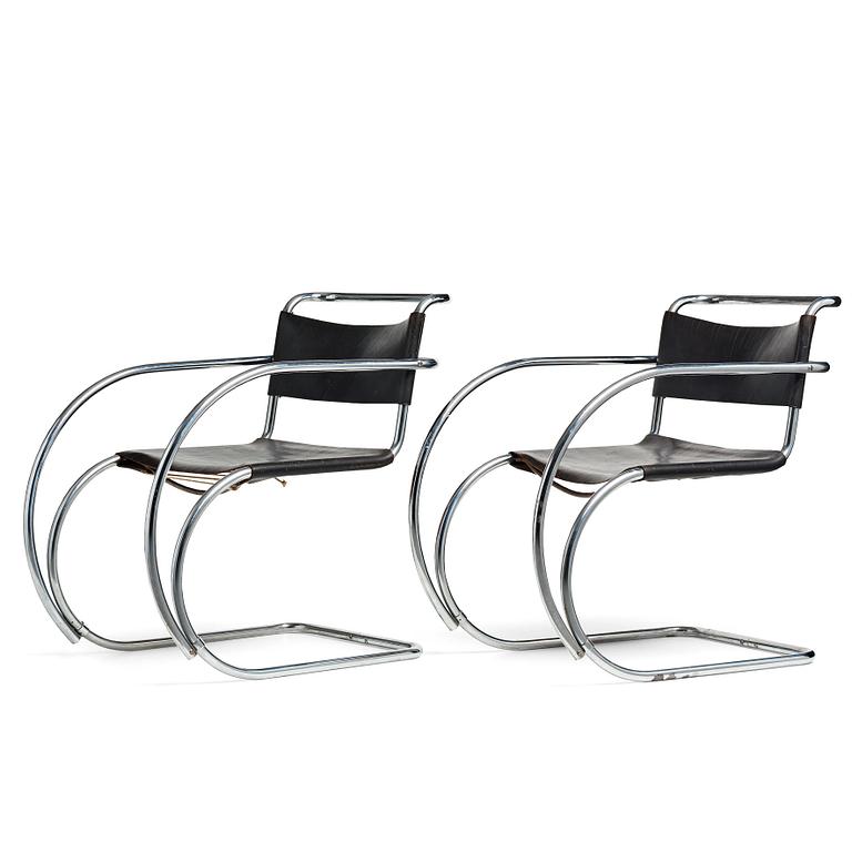 Ludwig Mies van der Rohe, a pair of "MR 20", armchairs, Berliner Metallgewerbe Josef Müller or Bamberg Metallwerkstätten, 1920's.