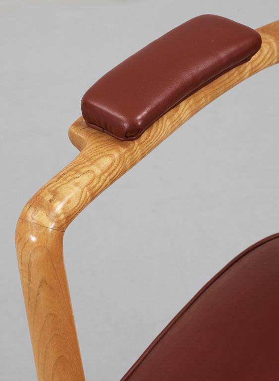 A Gunnar Asplund hickory wood and brown leather armchair, Gothenburg  ca 1935.