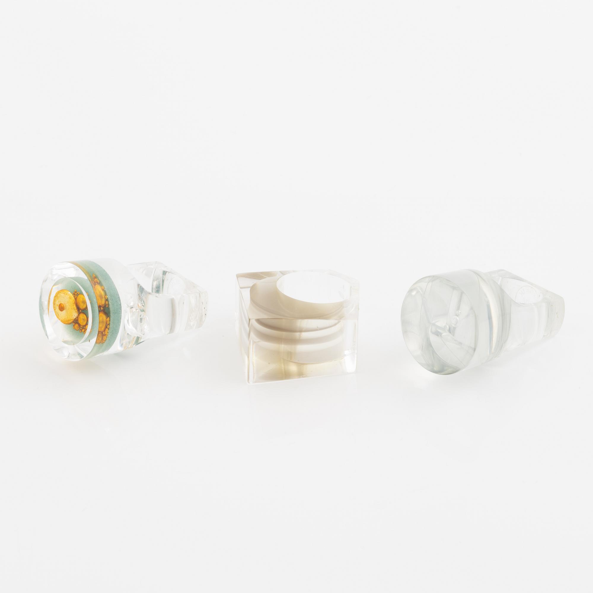 Siv Lagerström, three acrylic rings, 1970s.