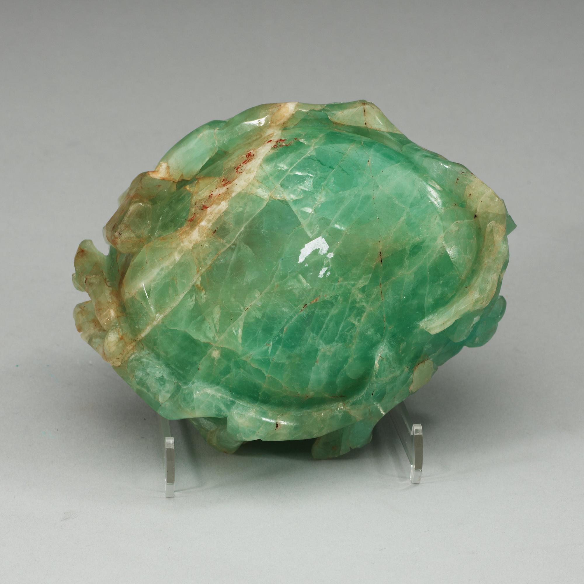 A Chinese green stone brush pot, first part of 20th Century.