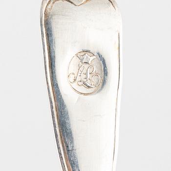 Teskedar, 9 st, silver, Carl Magnus Ryberg, Stockholm, 1806.