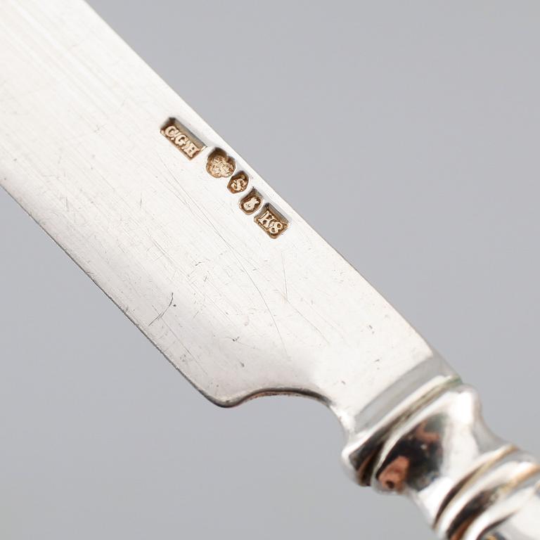 FRUKTKNIVAR, 10 st, silver, GAB, Stockholm 1930/40-tal. Vikt med silverblad ca 374 gram.