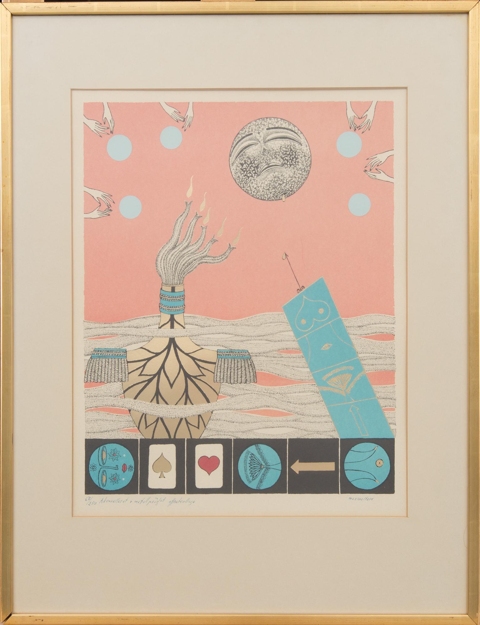 MAX WALTER SVANBERG, akvarellerat och metallpräglat offsetcollage signerad och numrerad 67/250.