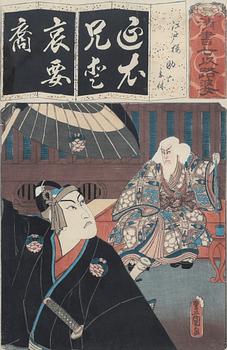 Två färgträsnitt, Kunisada och Hiroshige III, Japan 1800-tal.