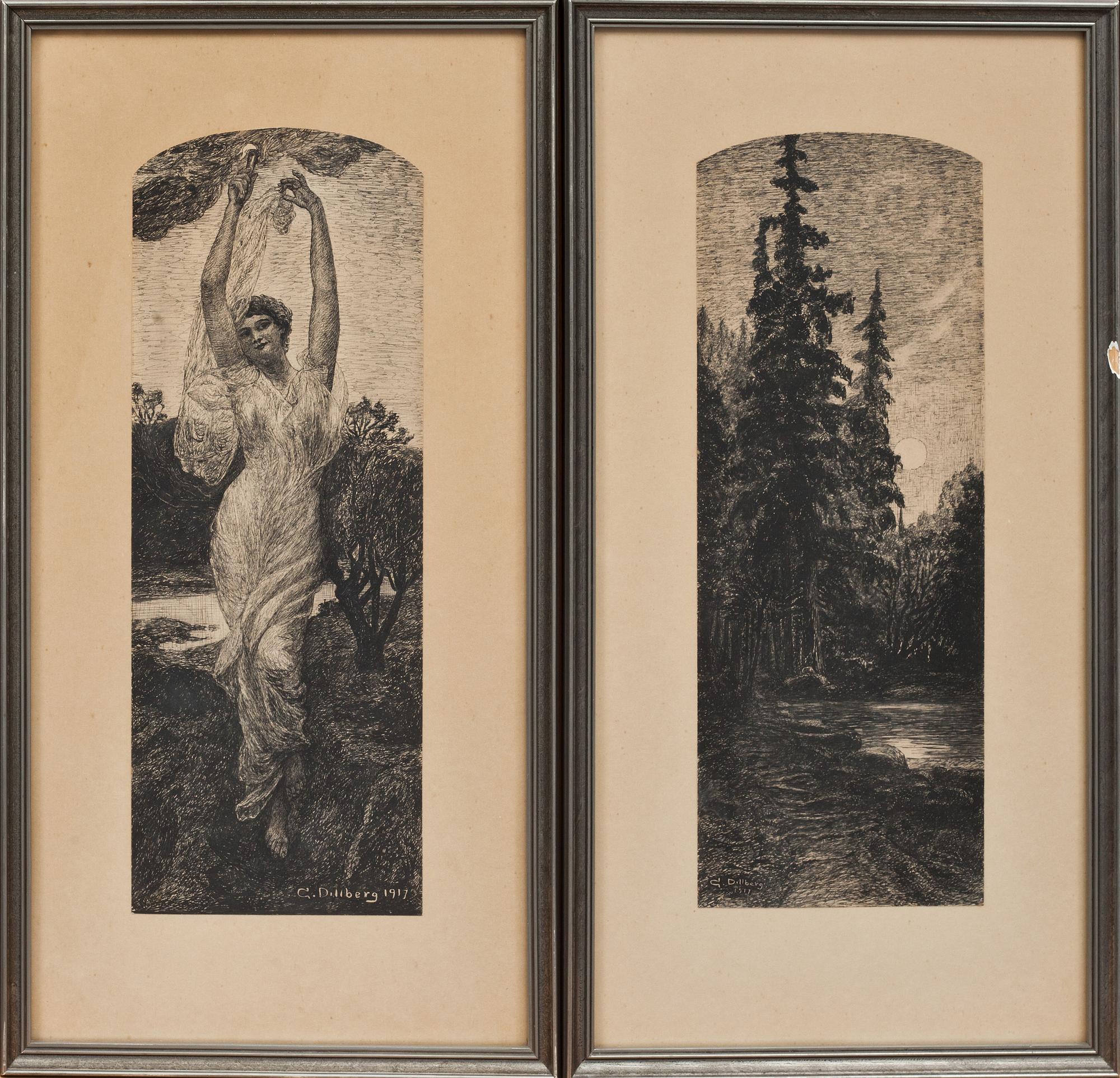 GUSTAF DILLBERG, 3 st. Teckning. Signerad och daterad 1917.