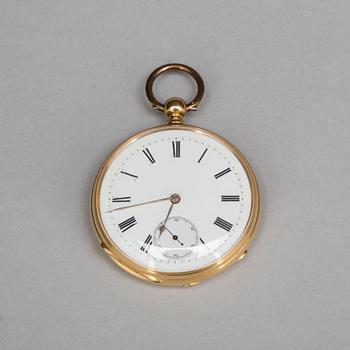 FICKUR, guld 18K, Schweiz, Linderoth Stockholm omkring 1890. Totalvikt 69 gram.