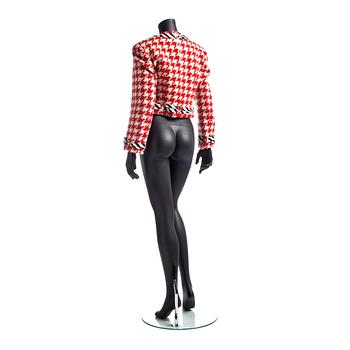 MOSCHINO CHEAP AND CHIC, a red and white houndstooth wool blend jacket.