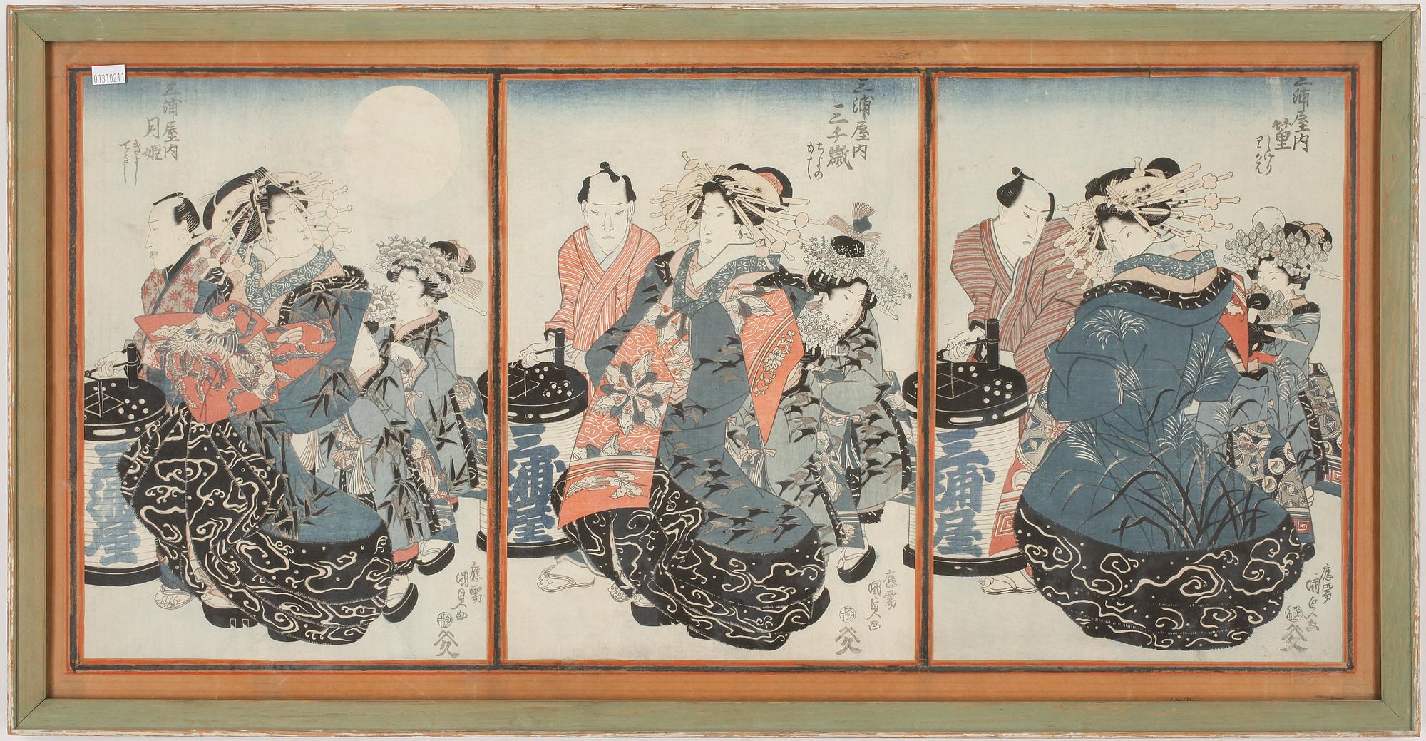 OKÄND KONSTNÄR, träsnitt, triptyk. Japan, 1800-tal.