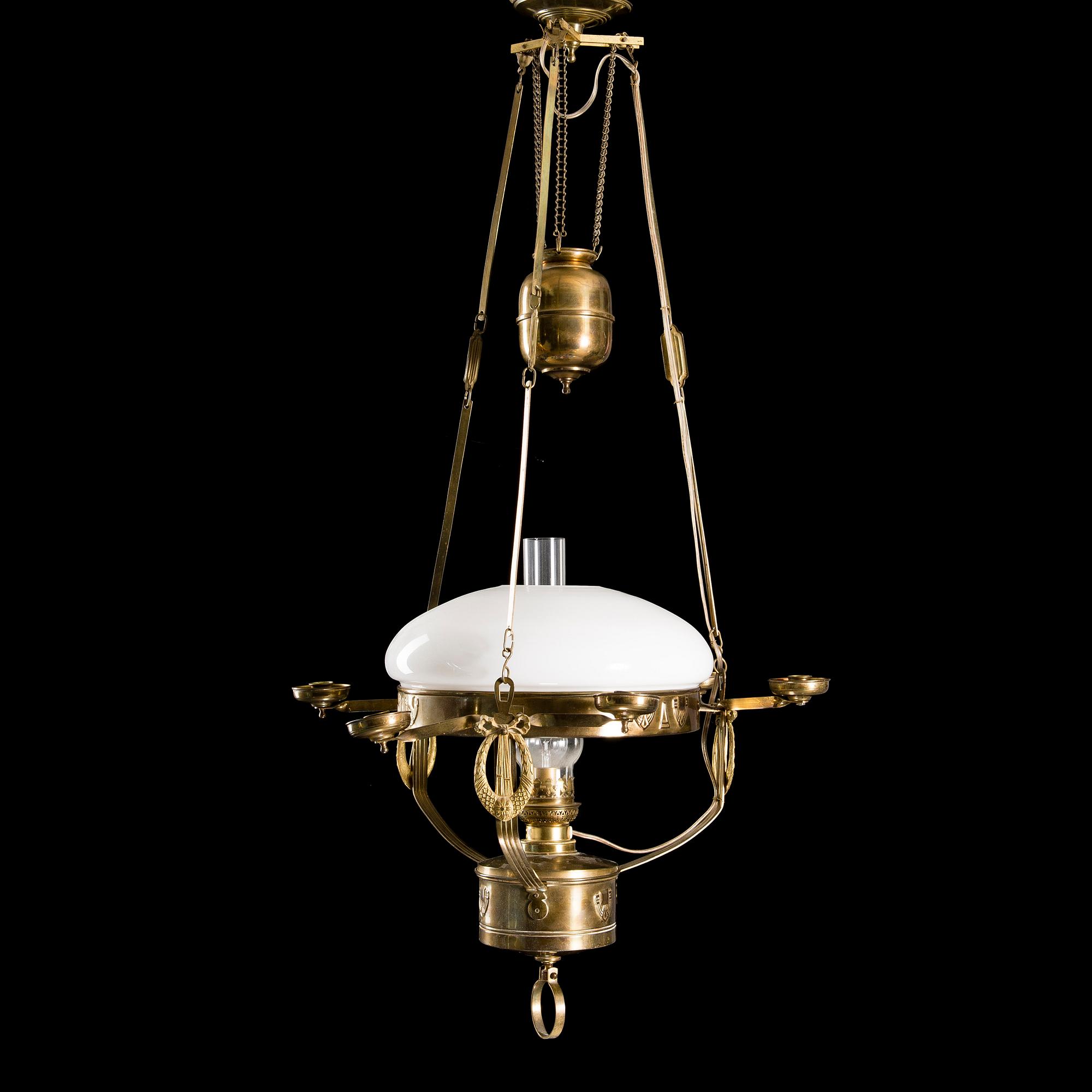 FOTOGENLAMPA / TAKLAMPA, mässing, jugend, tidigt 1900-tal.