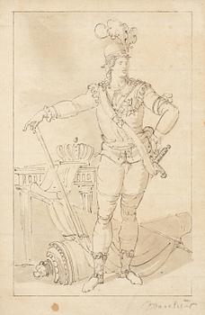 347. Louis Masreliez Tillskriven, Helfigursporträtt av Konung Gustaf III av Sverige (1746-1792).