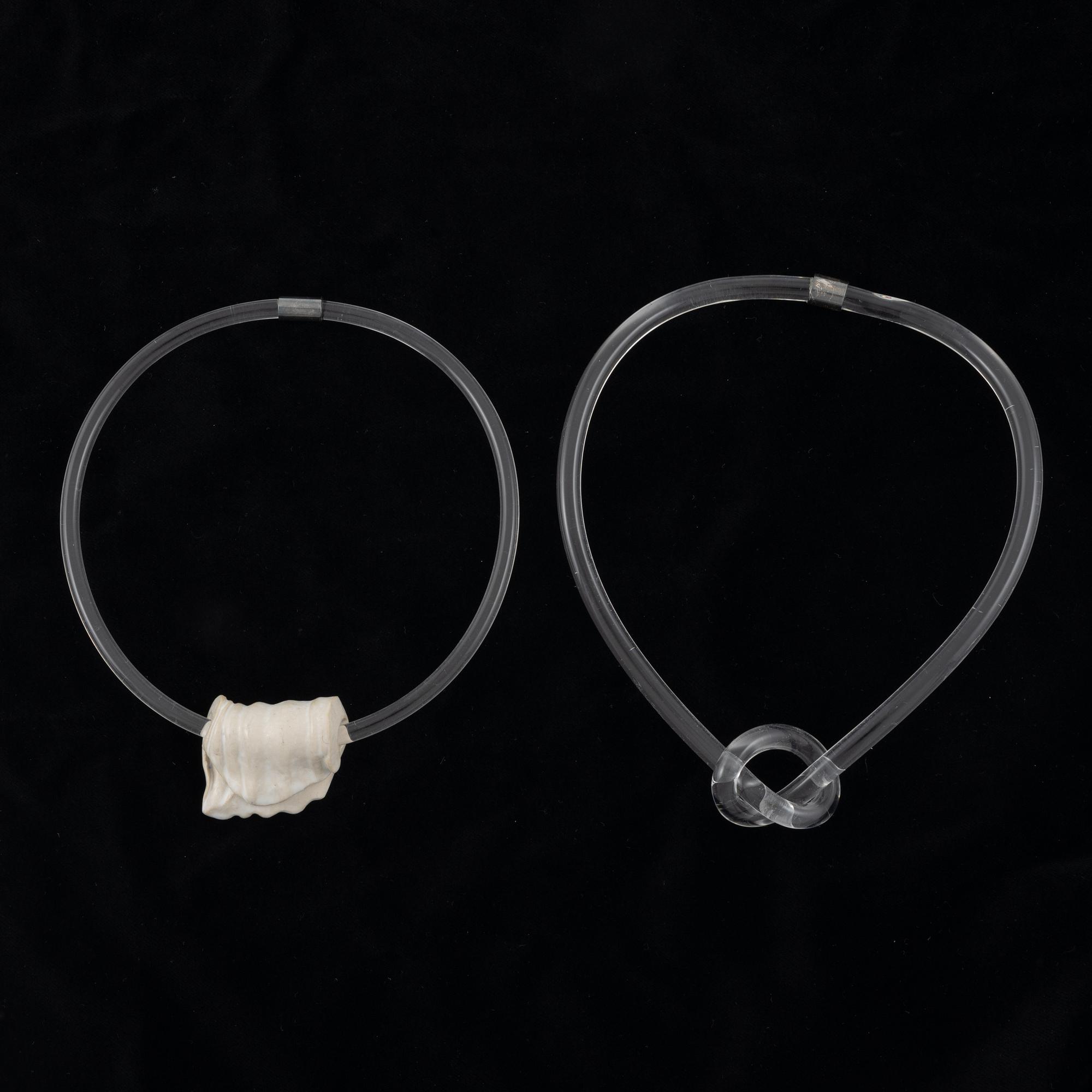 Siv Lagerström, two necklaces, acrylic plastic and ceramics.