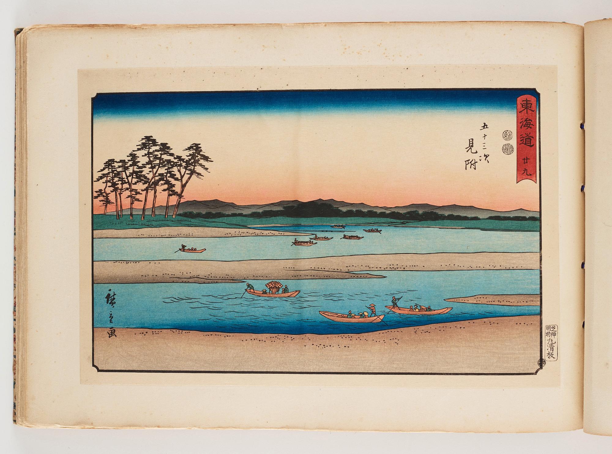 An album with Japanese woodblock prints after Ando Utagawa Hiroshige (1797-1858), mid 20th Century. (37 prints).