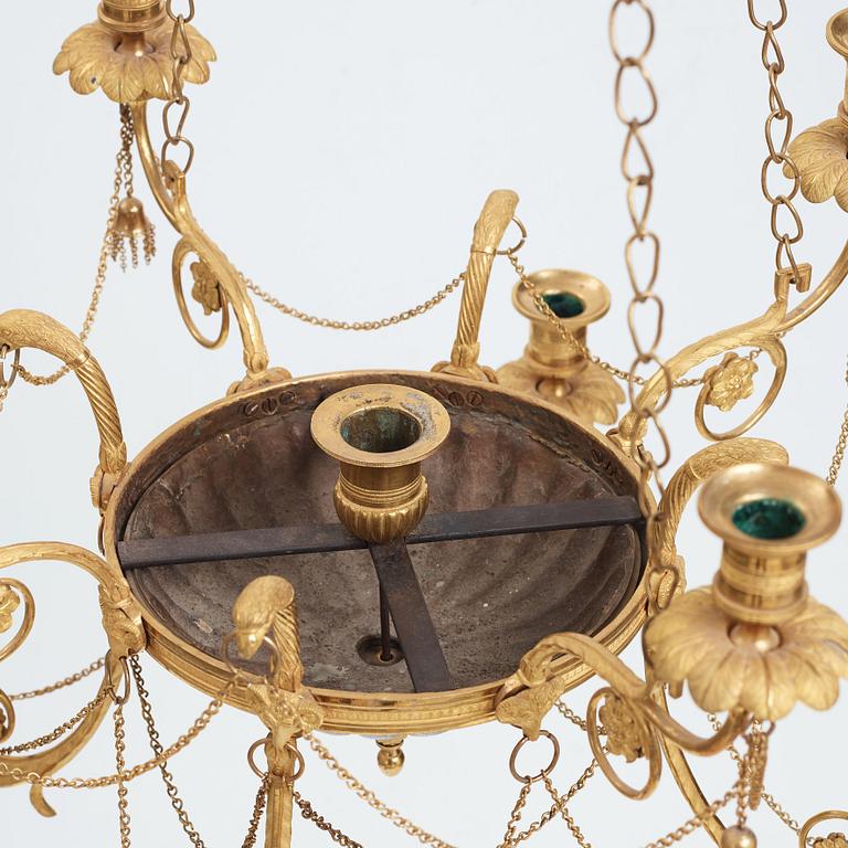 A late Gustavian early 19th century nine-light hanging-lamp.