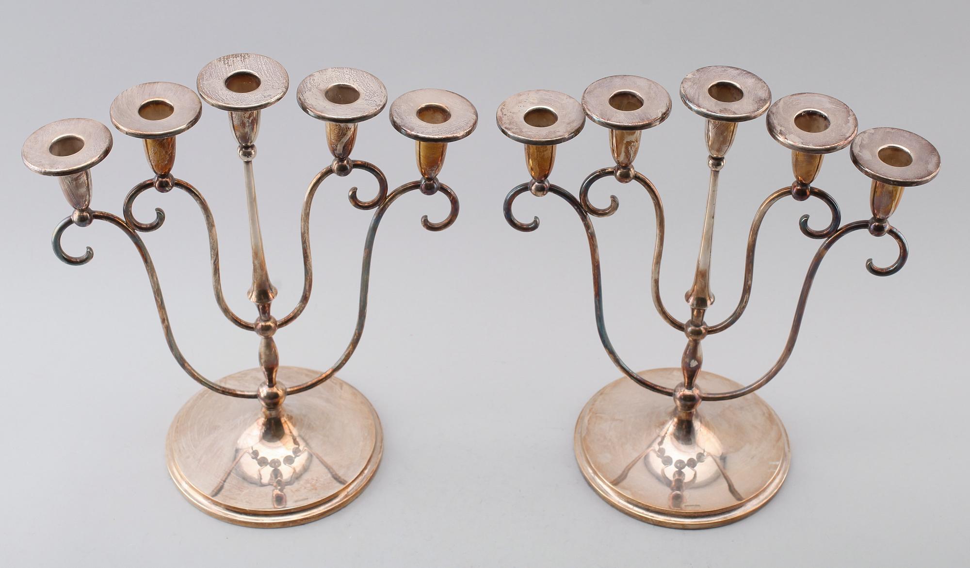 KANDELABRAR, 1 par, nysilver, CG Hallberg, 1900-talets första hälft.