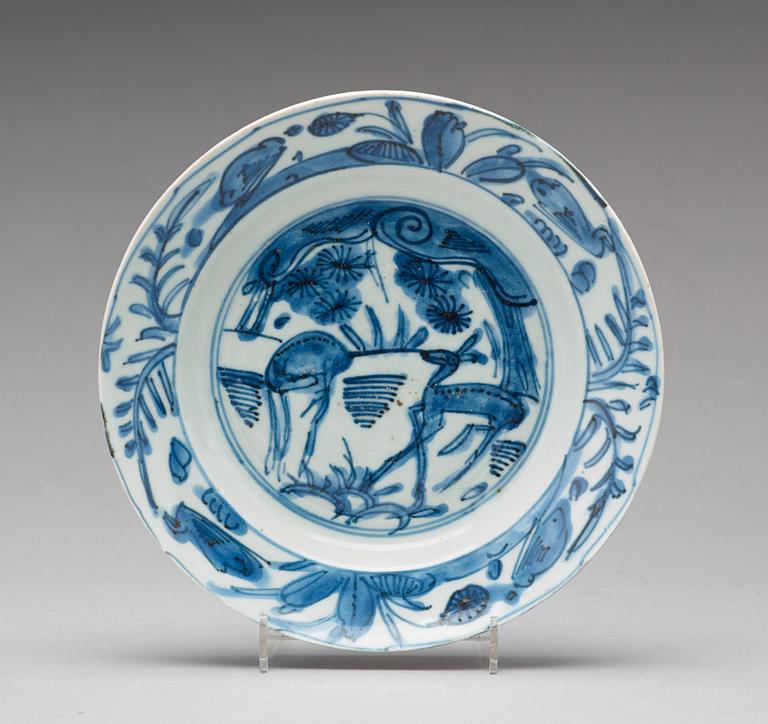 A set of six blue and white kraak dishes, Ming dynasty, Wanli (1572-1620).