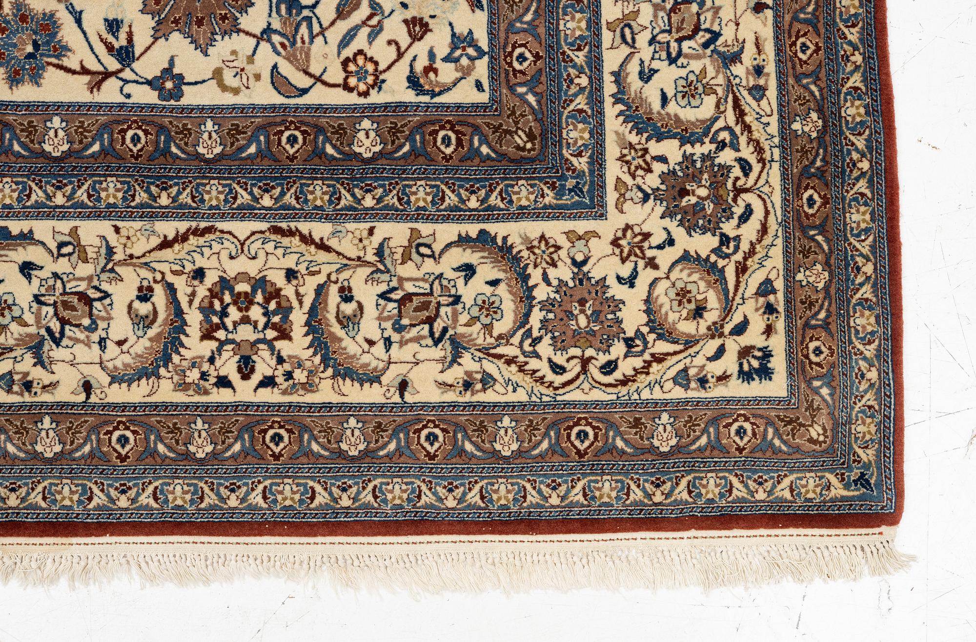 A fine part silk Nain Tudeshk carpet, Central Persia c. 290 x 157 cm.