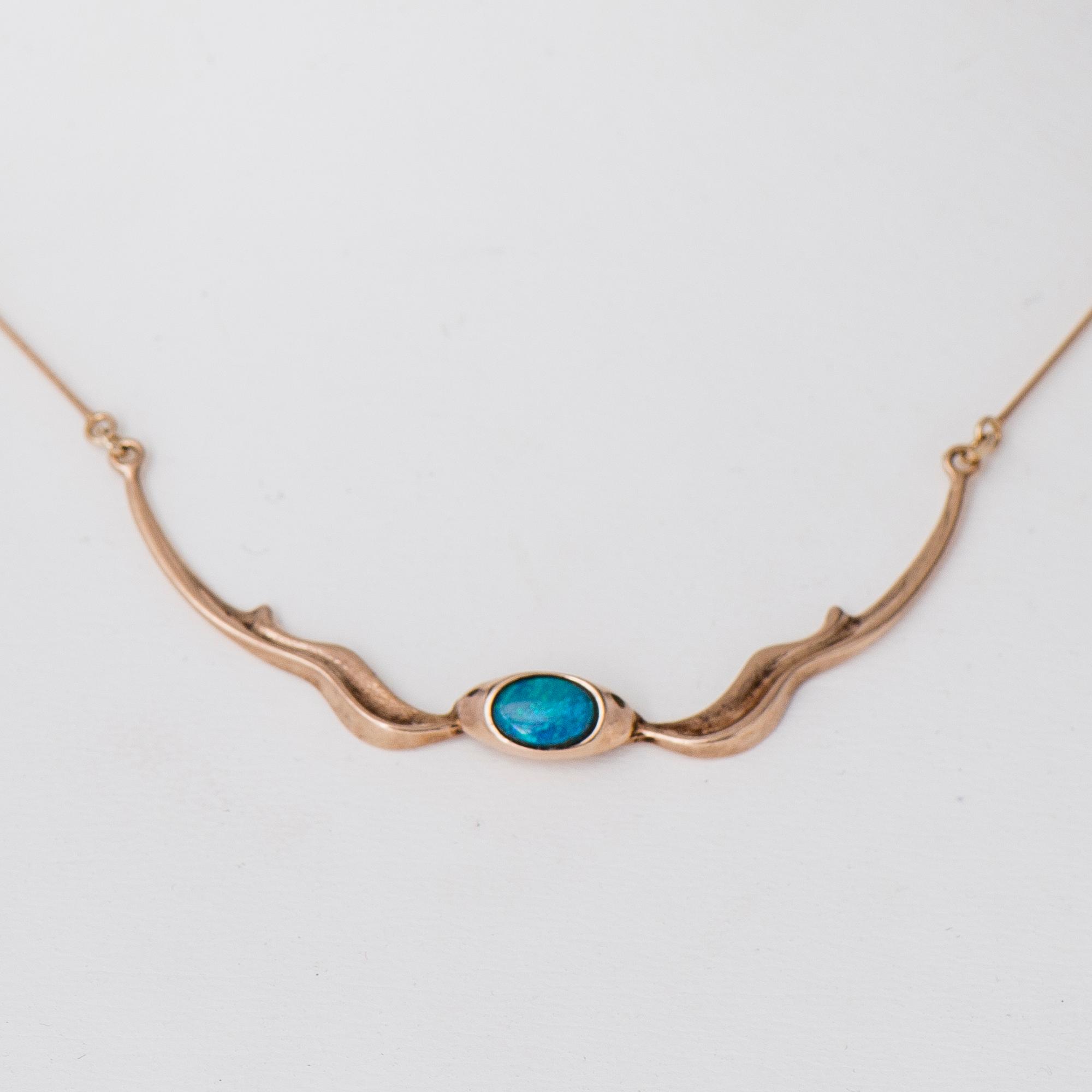 A NECKLACE and EARRINGS, 14K gold, opal doublets. Zoltan Popovits, Lapponia 1986.