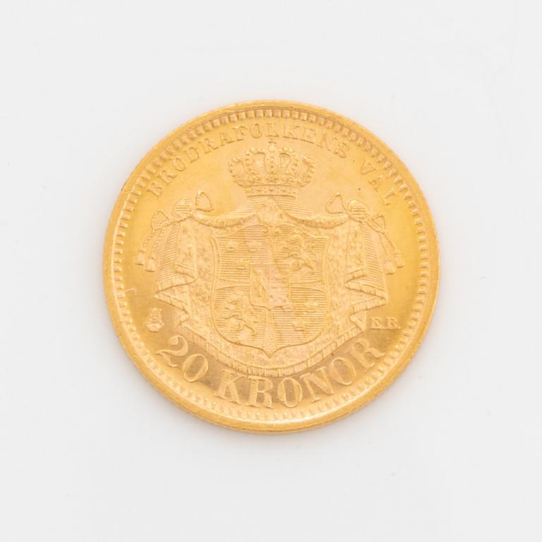 Oscar II, guldmynt, 20 kr, 1901, Typ IV.