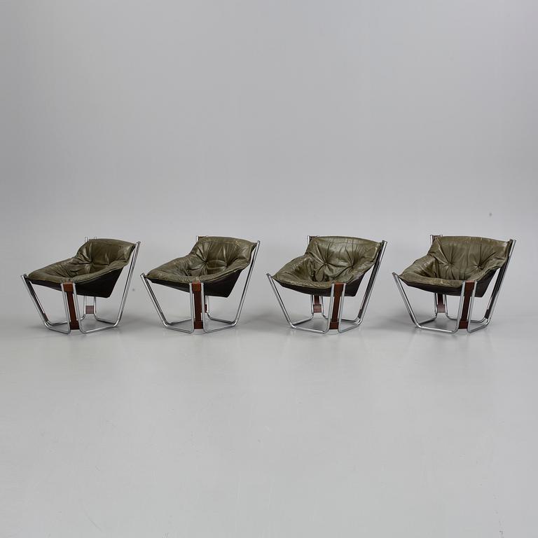 FÅTÖLJER, 4 st, samt SOFFBORD, 1970-tal.