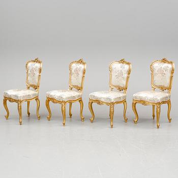 STOLAR, 4 st och SALONGSBORD, rokoko-stil, 1900-talets början.