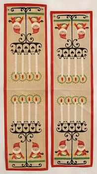 A collection of smaller Christmas tablecloths, runners, and wall hangings, approximately 34 pieces, mid/second half of the 20th century.