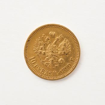 Gold coin, Russia, Nicholas II, 10 Rubles, 1899.