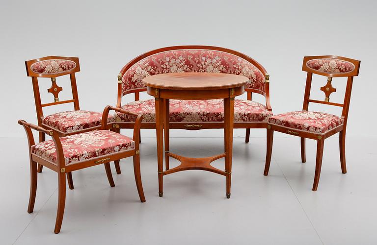 SALONGSMÖBEL, 5 delar, empirestil, 1900-talets första hälft.