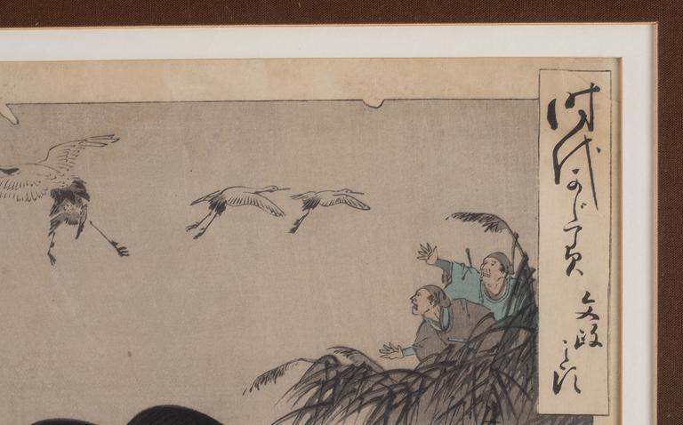 Toyohara Chikanobu, färgträsnitt, 2 st. Japan, 1800-tal.
