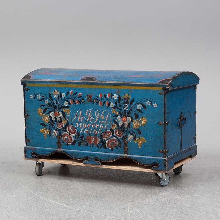 A painted century chest, dated 30/10 1860.