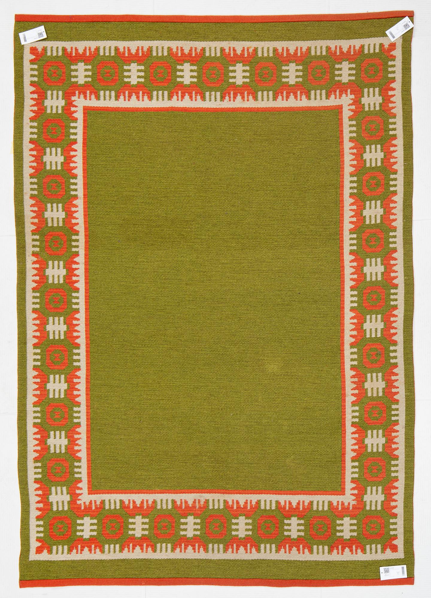 Berit Woelfer, matta, dubbelvävd slätväv, signerad BW, ca 224 x 162 cm.