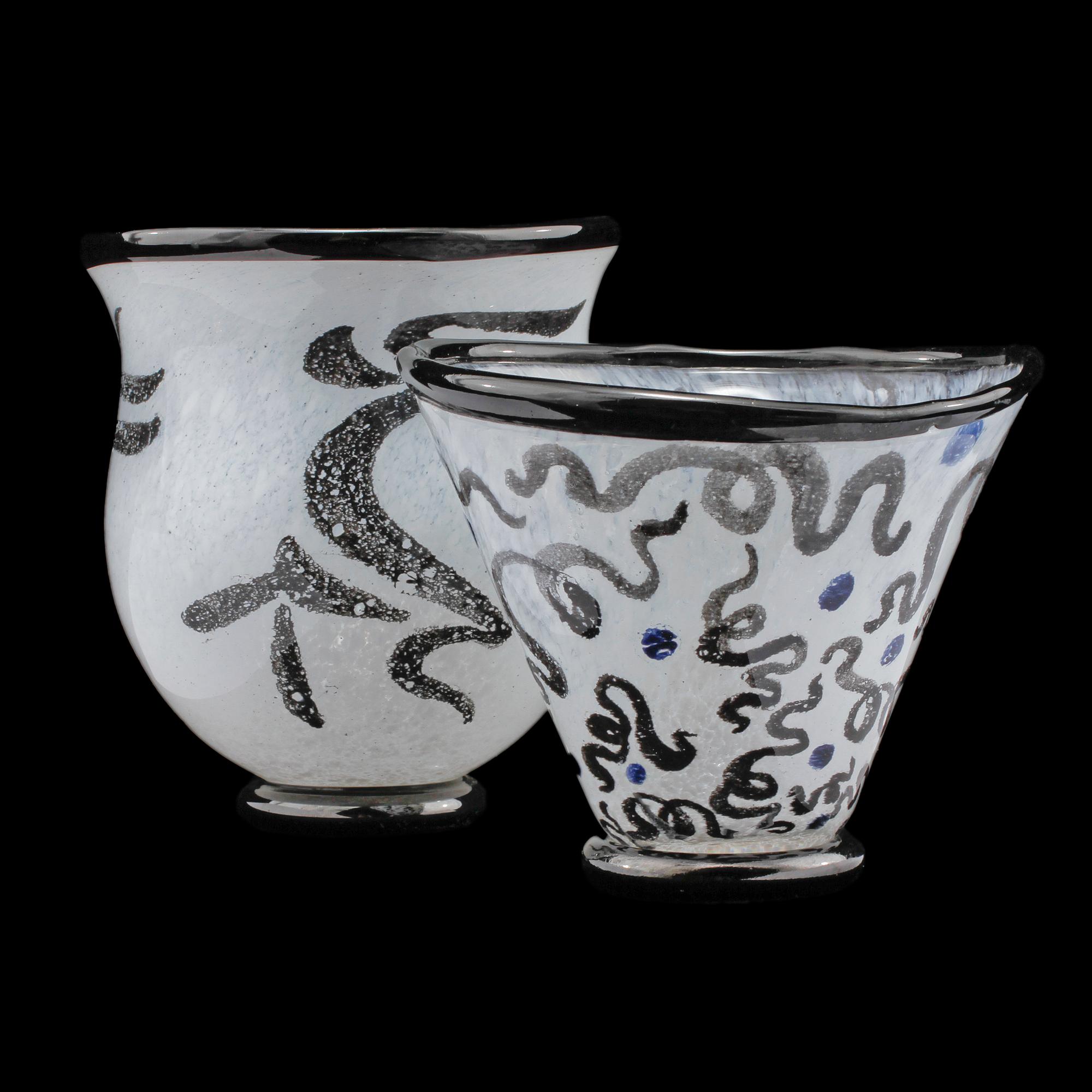 VASER, 2 st, glas, Ingegerd Råman, Skruf glasbruk, varav signerad unik och numrerad 1100, 1900-talets fjärde kvartal.