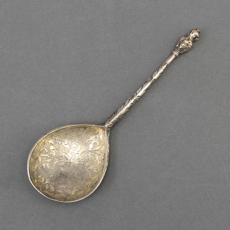 A Scandinavian 19th century silver-gilt spoon, unmarked.