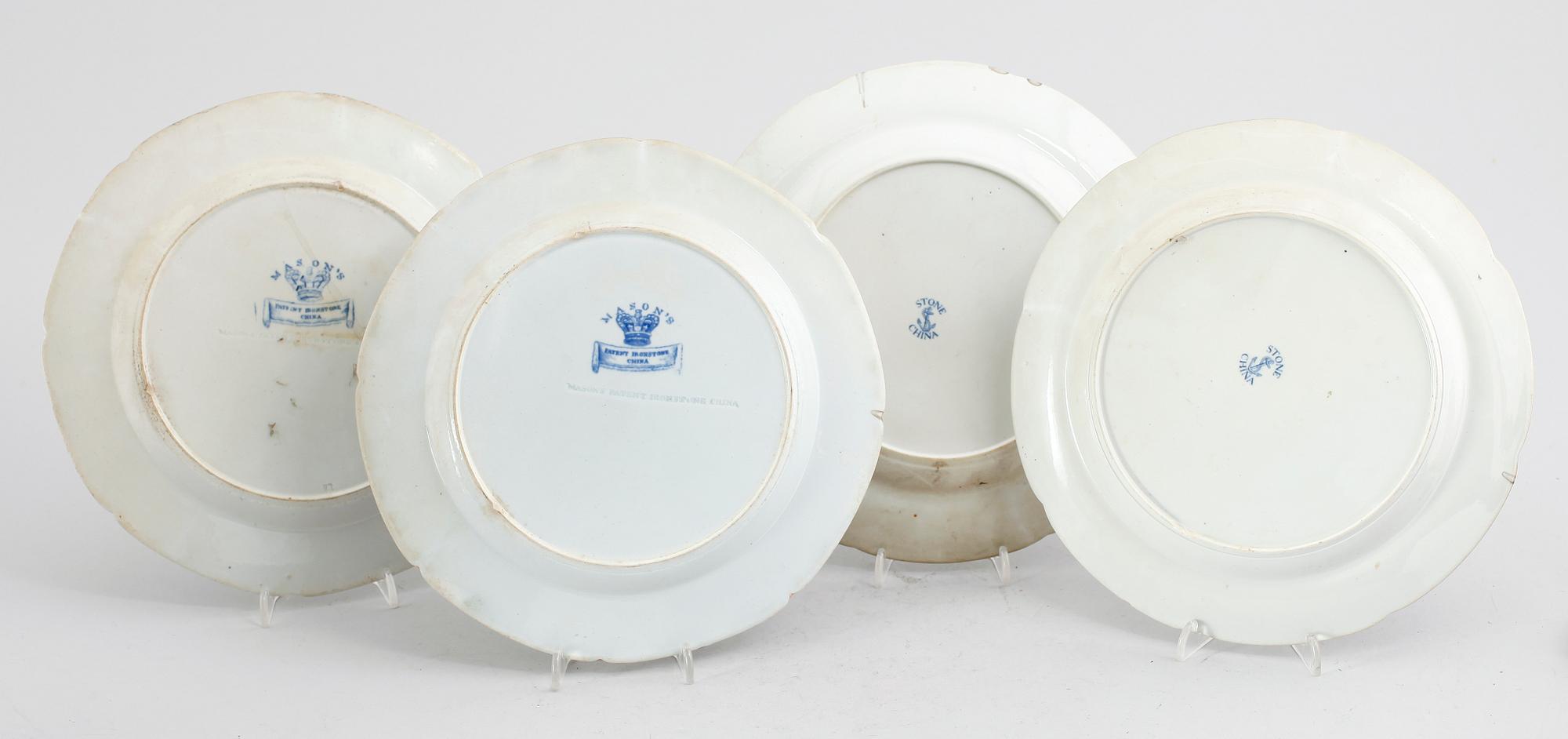 TALLRIKAR, 4 st (2+2), ironstone, 2 märkta Mason`s, England, 1800-talets mitt.