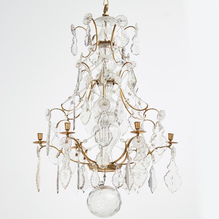 A Swedish Baroque mid 18th century six-light chandelier.