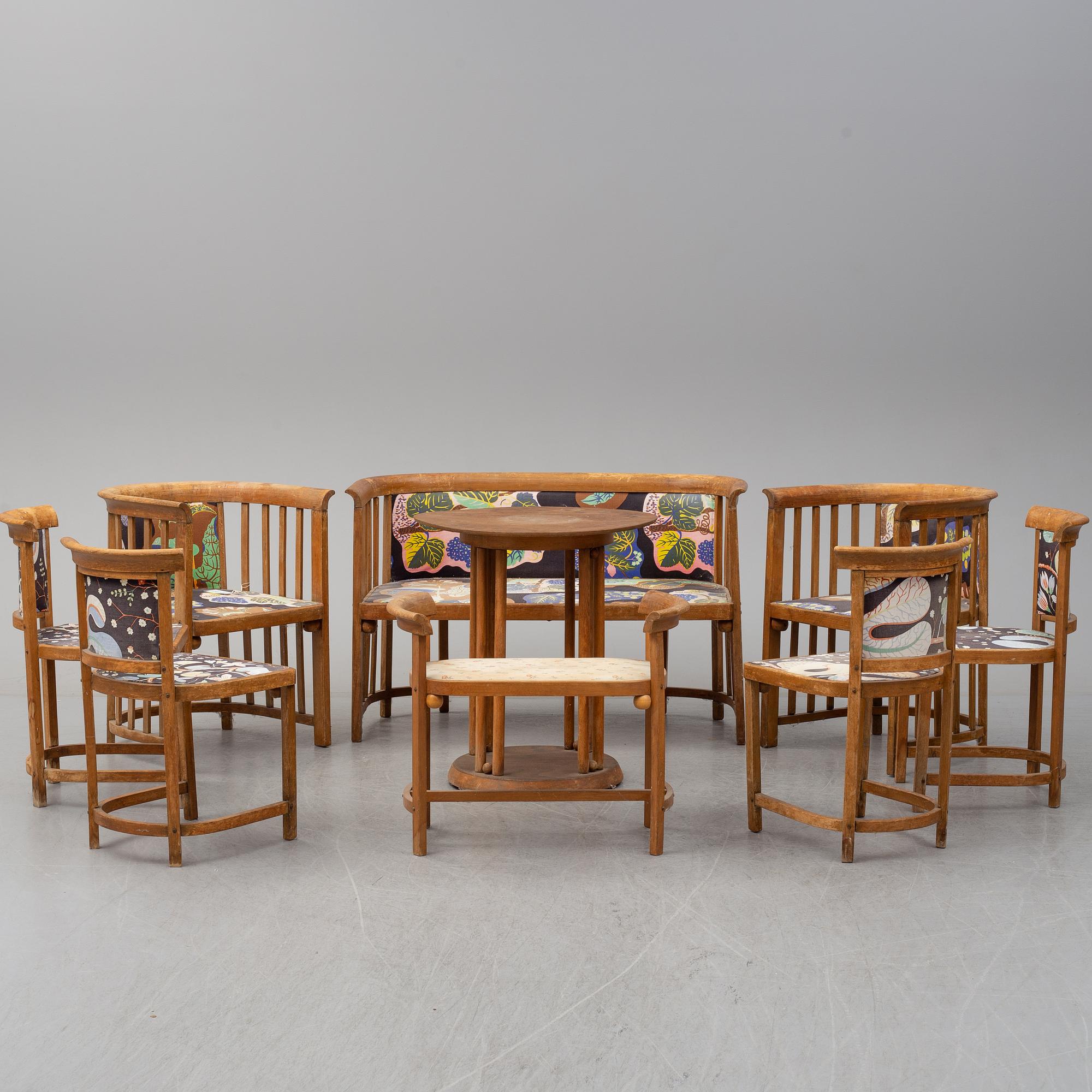 JOSEF HOFFMANN, soffgrupp, 9 delar, Jacob & Josef Kohn, Wien, Österrike tidigt 1900-tal.