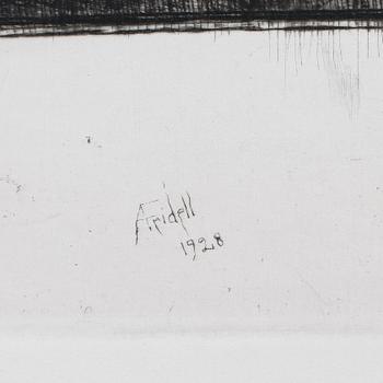 AXEL FRIDELL, etsning i bok, signerad och daterad i plåten. Bok "Axel Fridell, ett konstnärsliv" av Karl Asplund.
