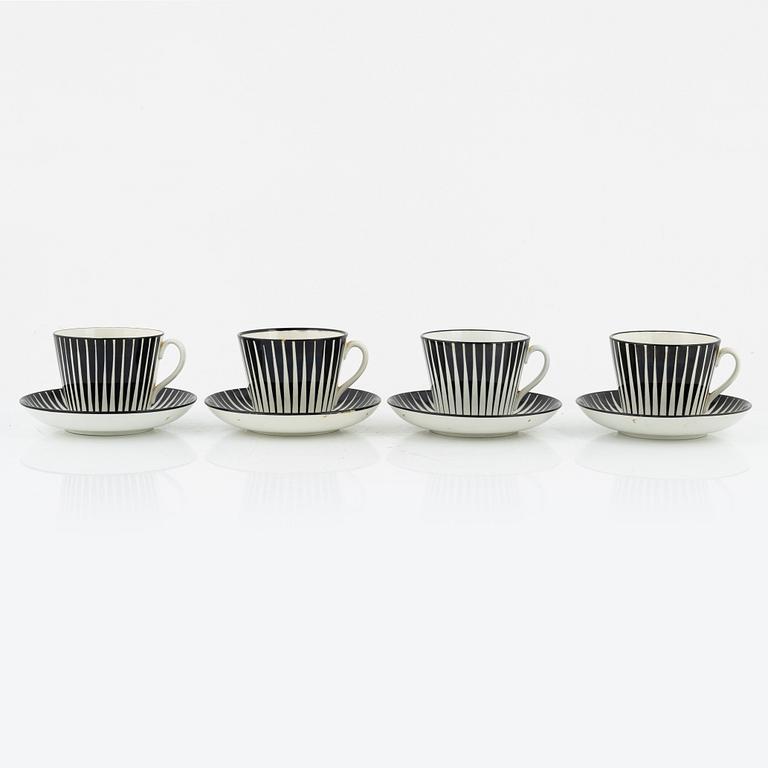 Eugen Trost, tekoppar med fat, 4 st, flintgods, "Zebra", Gefle.