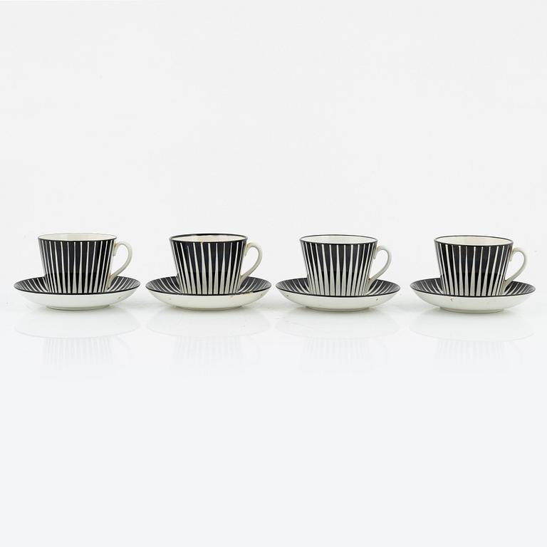 Eugen Trost, four 'Zebra' teacups and saucers, Gefle.