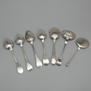 PARTI SILVER, 7 delar, bl.a. Anders Wessman, Kristandstad 1857. Total vikt ca 324 gram.