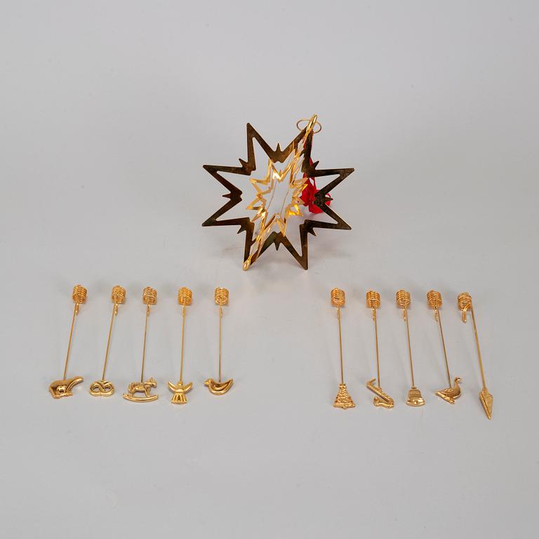 GEORG JENSEN, 12+1 brass christmas decorations, design Flemming Eskildsen.