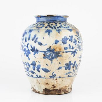 A Persian earthenware vase, Qajar, 19th Century.