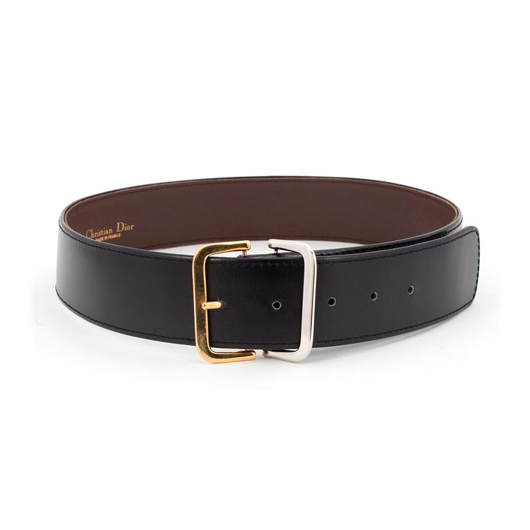 CHRISTIAN DIOR, a black leather belt.
