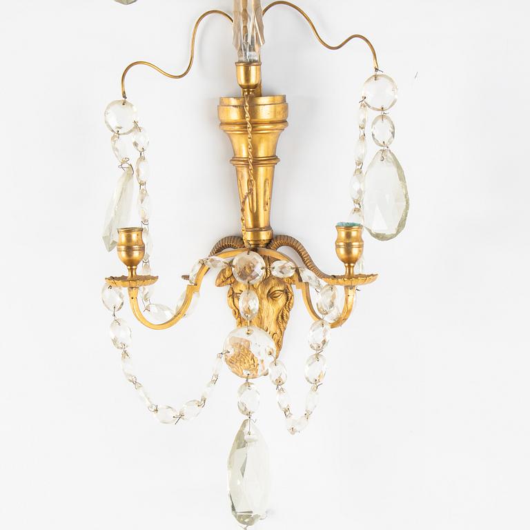 Vägglystrar, ett par, gustaviansk stil, 1800-tal.