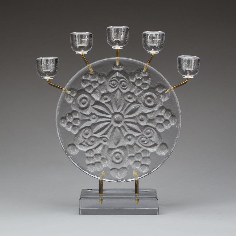 SKULPTUR/KANDELABER, glas, Lars Hellsten, signerad. Skruf.